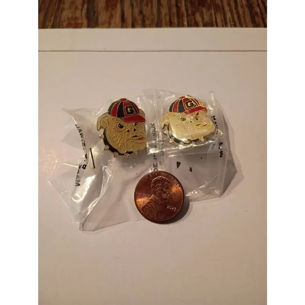 Lot 2 Vintage University Georgia Bulldogs Bulldog Head Enamel Pin Hat Lapel NCAA